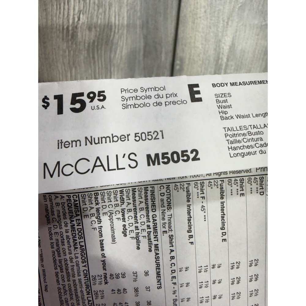 McCall's M5052 Sewing Pattern Womens Shirts Blouses Size 6-12 Tie Front Utility - Picture 3 of 4